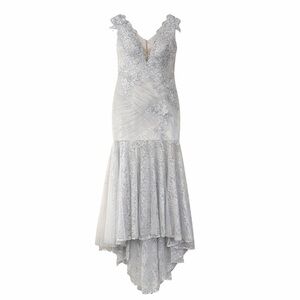 B&B Bridalwear Women’s Silver Gray Lace Mermaid Special Occasion Gown Size 8/10